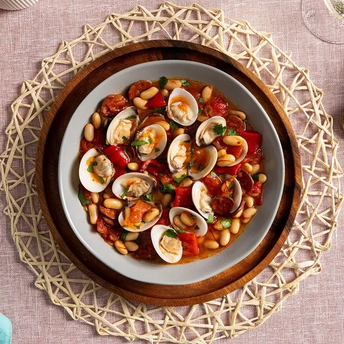 Clam, chorizo & white bean stew