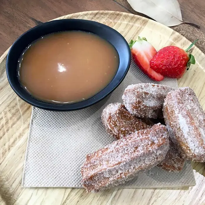 Chocolate churros with chocolate & salted caramel sauce